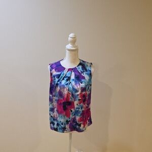 Floral Sleeveless Top - Purple and Blue